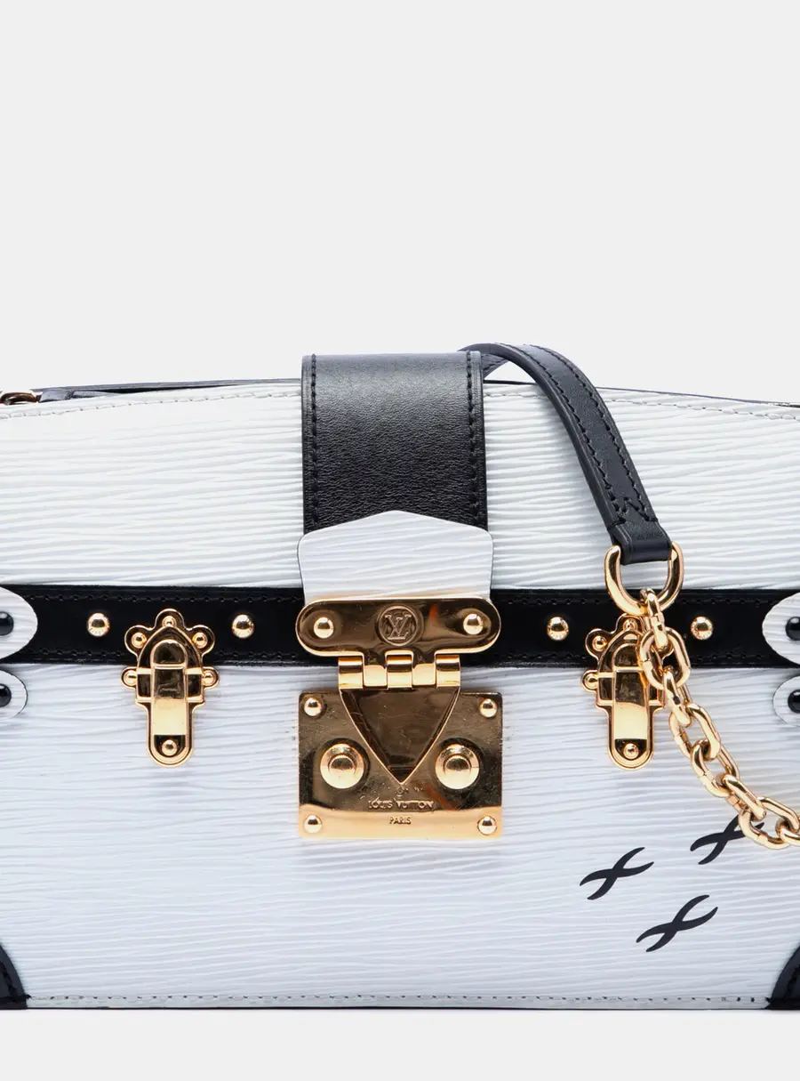Louis Vuitton Trunk Clutch White Black Epi Leather Shoulder Bag