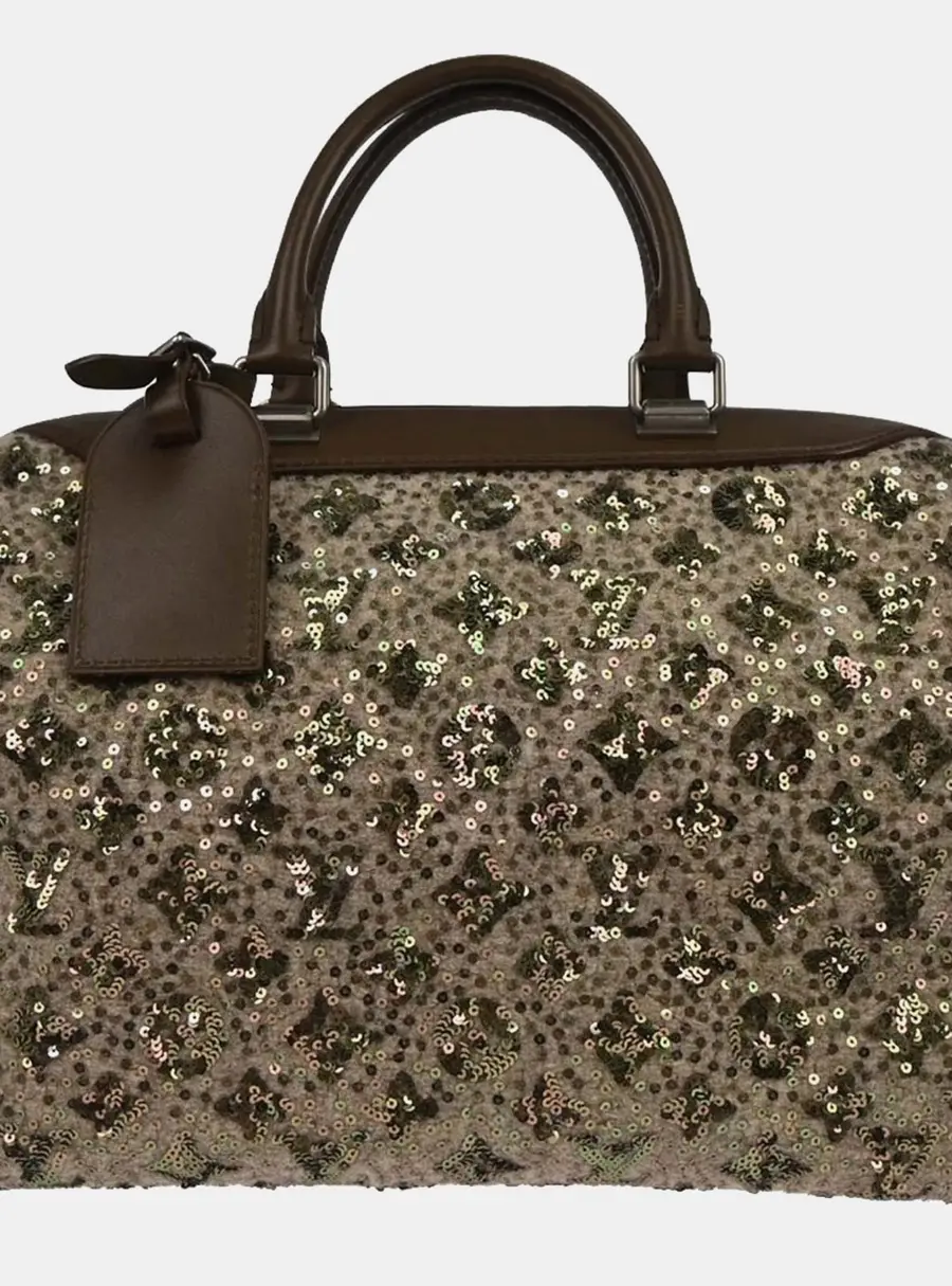 Louis Vuitton Monogram Sunshine Express Speedy 30 Khaki Wool Sequin Top Handle Bag