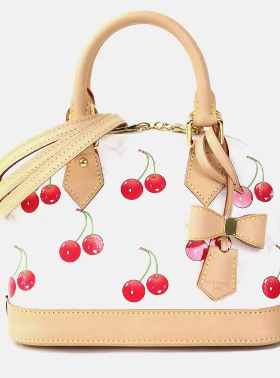 Louis Vuitton Takashi Murakami Monogram Cerises Alma BB White Monogram Canvas Top Handle Bag