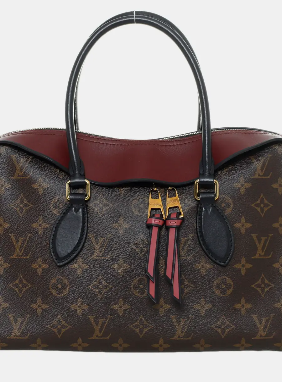 Louis Vuitton Tuileries Monogram Canvas Black Caramel Red Leather Satchel Bag