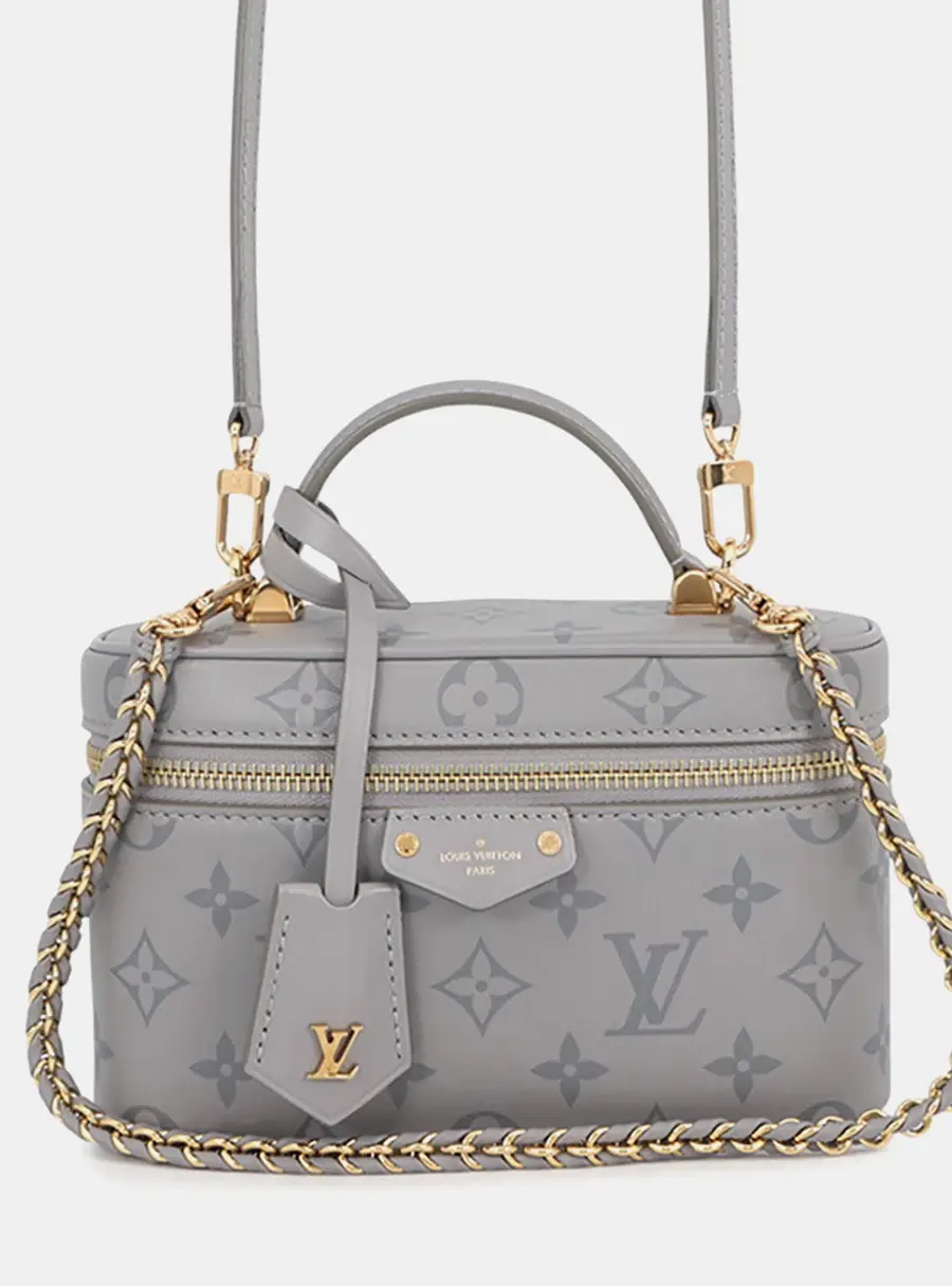 Louis Vuitton Vanity Chain Pouch PM Trianon Grey Calfskin Leather Top Handle Bag