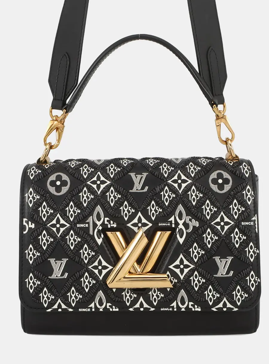 Louis Vuitton Since 1854 Twist MM Black White Embroidered Calfskin Leather Shoulder Bag