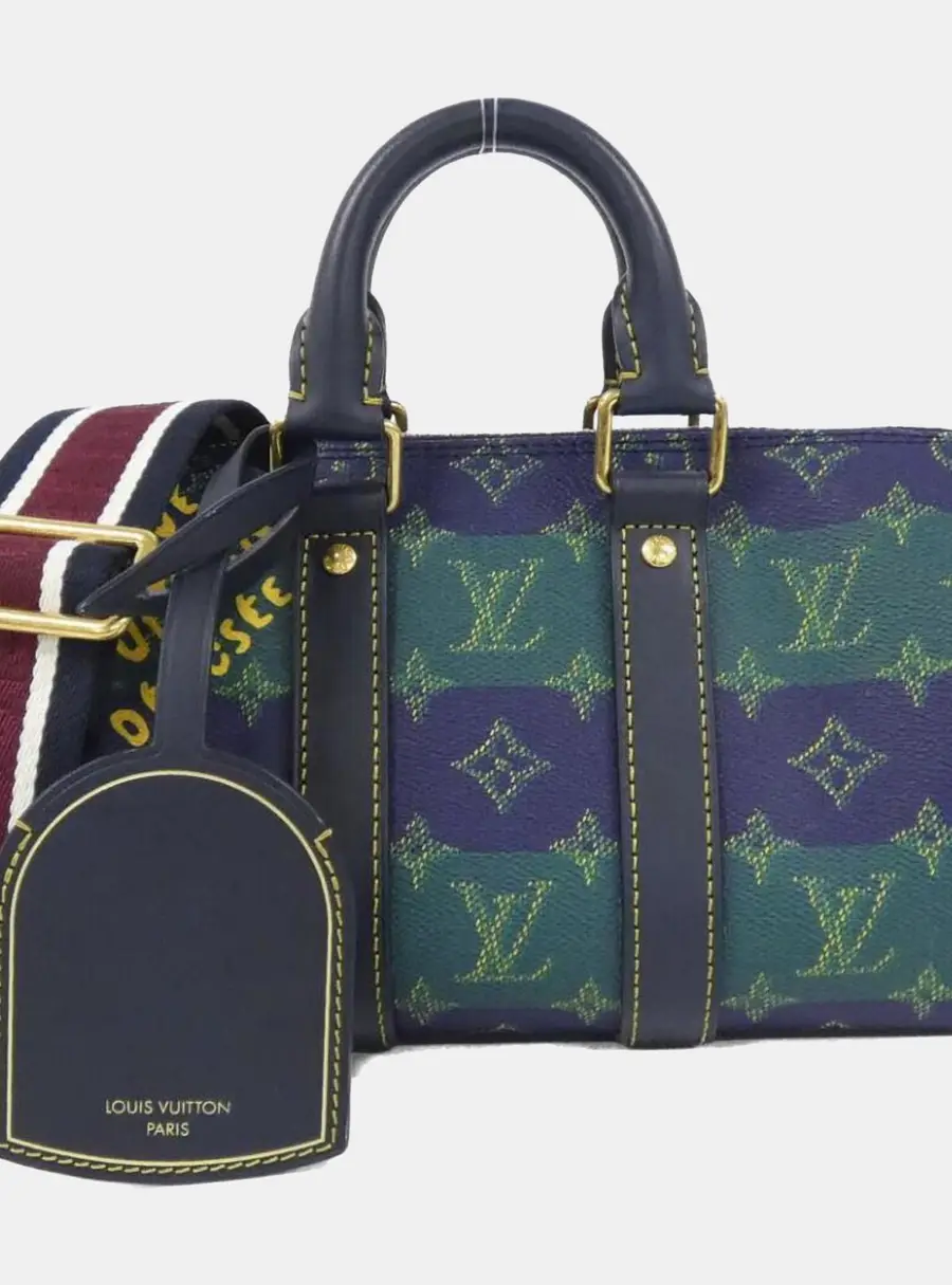 Louis Vuitton Monogram Heritage Keepall Bandouliere 25 Blue Stripes Monogram Canvas Boston Bag