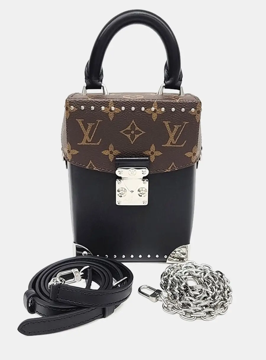 Louis Vuitton Camera Box M2362 Brown Black Monogram Canvas Calfskin Leather Shoulder Bag