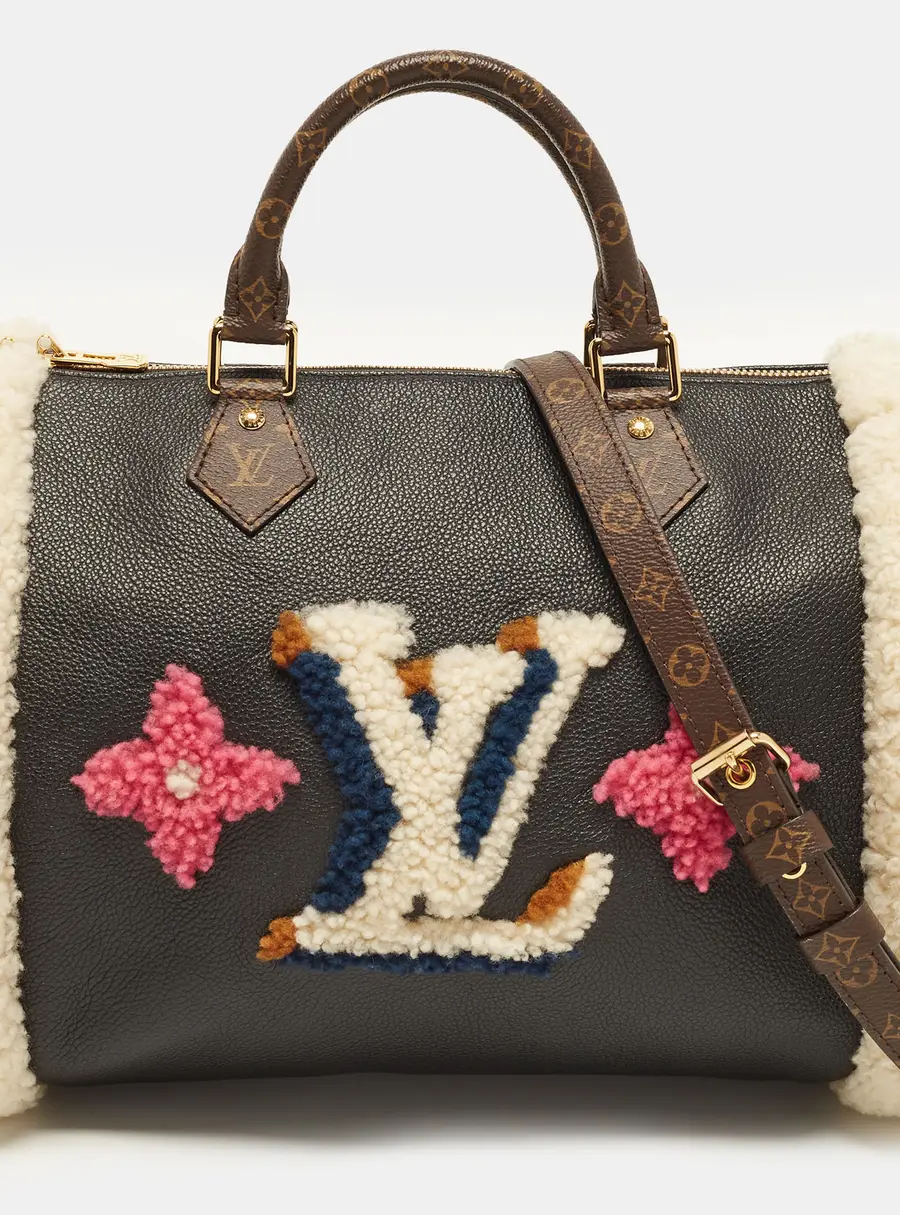 Louis Vuitton Speedy 30 Teddy Bandouli&egrave;re Black Leather and Shearling Bag