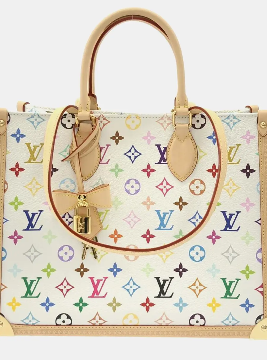 Louis Vuitton x Takashi Murakami OnTheGo Trunk MM White Multicolored Monogram Canvas Tote Bag