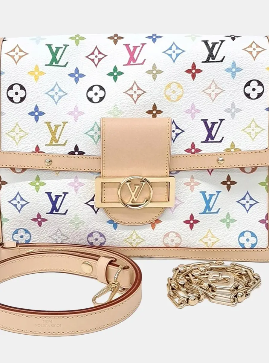 Louis Vuitton Murakami Soft Dauphine GM White Monogram Coated Canvas Crossbody Bag