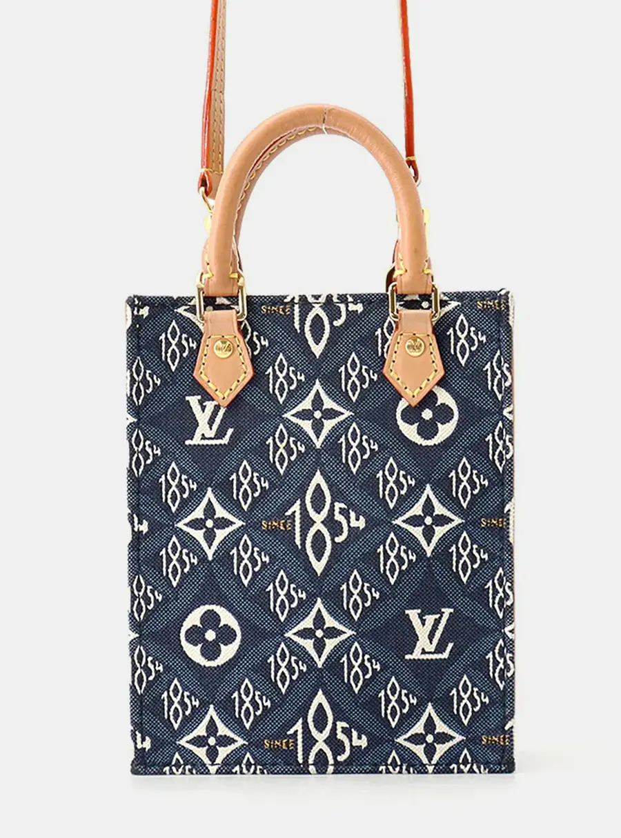 Louis Vuitton Petit Sac Plat Blue Jacquard Since 1854 Monogram Canvas Top Handle Bag