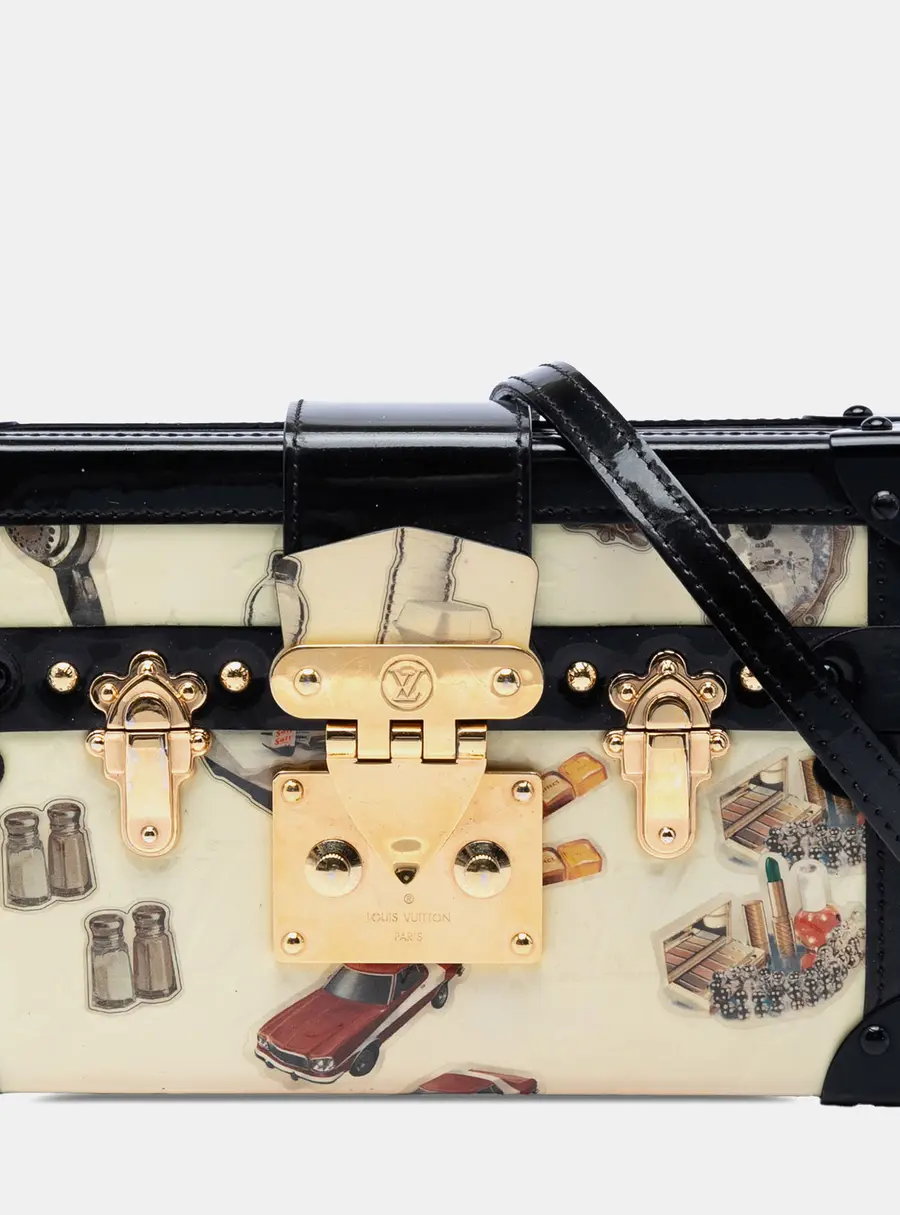 Louis Vuitton Petite Malle White Monogram Vernis Stickers Patent Leather Crossbody Bag