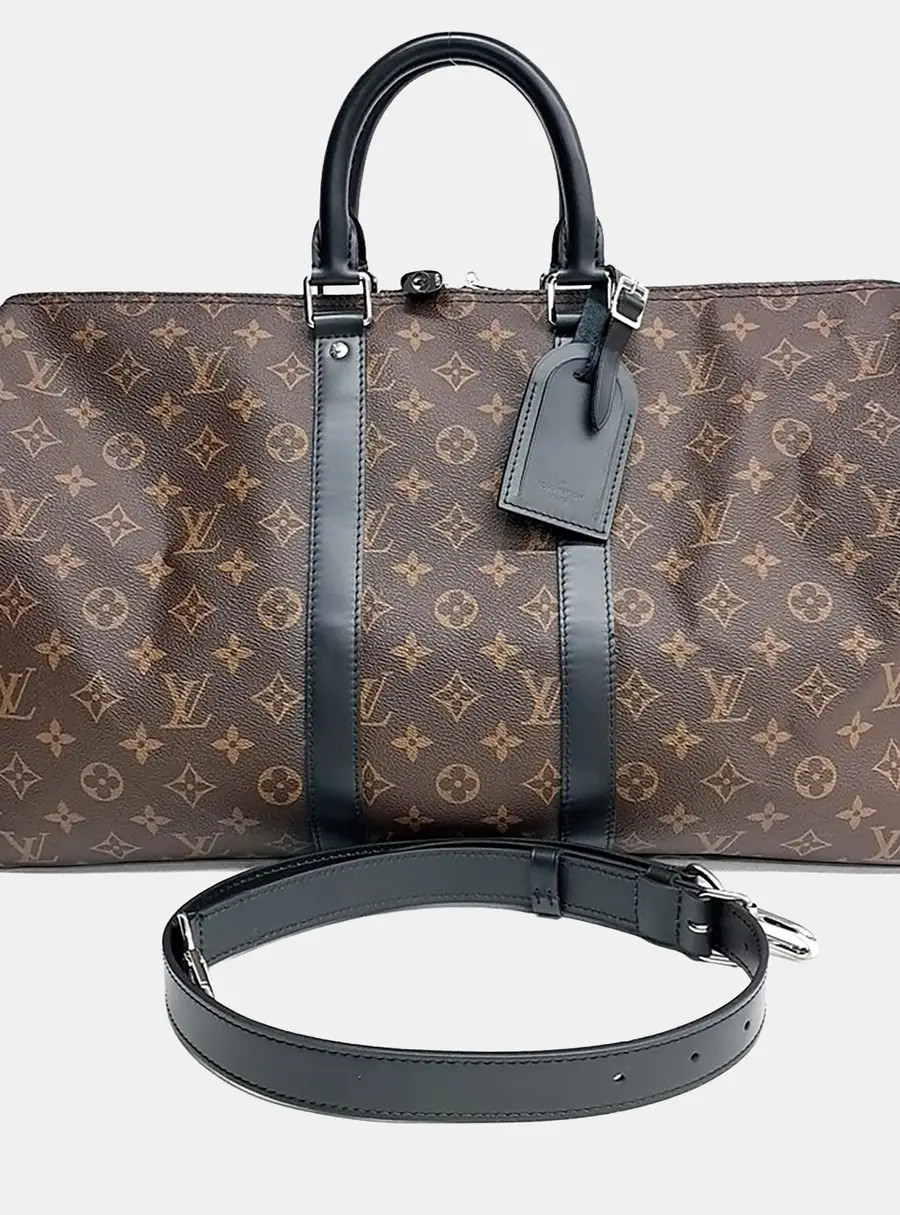 Louis Vuitton Keepall Bandouliere 45 M56711 Brown Monogram Canvas Black Leather Duffle Bag
