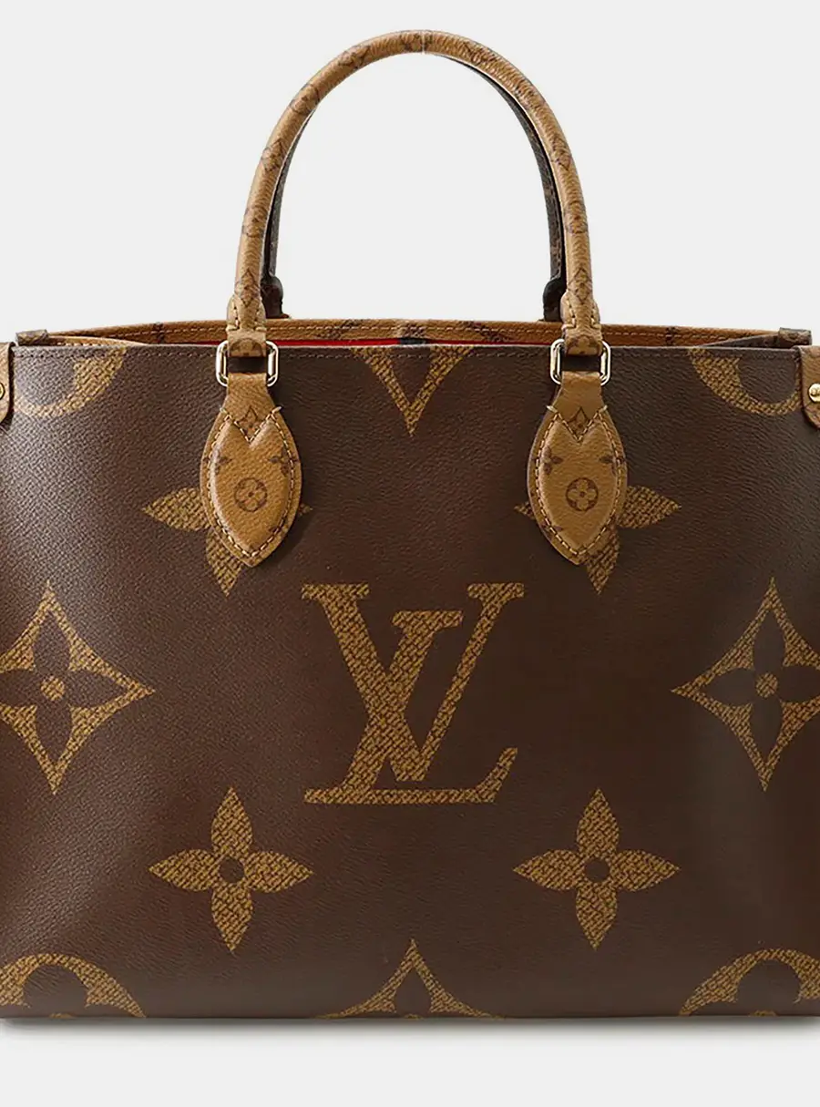 Louis Vuitton Onthego MM Brown Red Monogram Giant Canvas Tote Bag