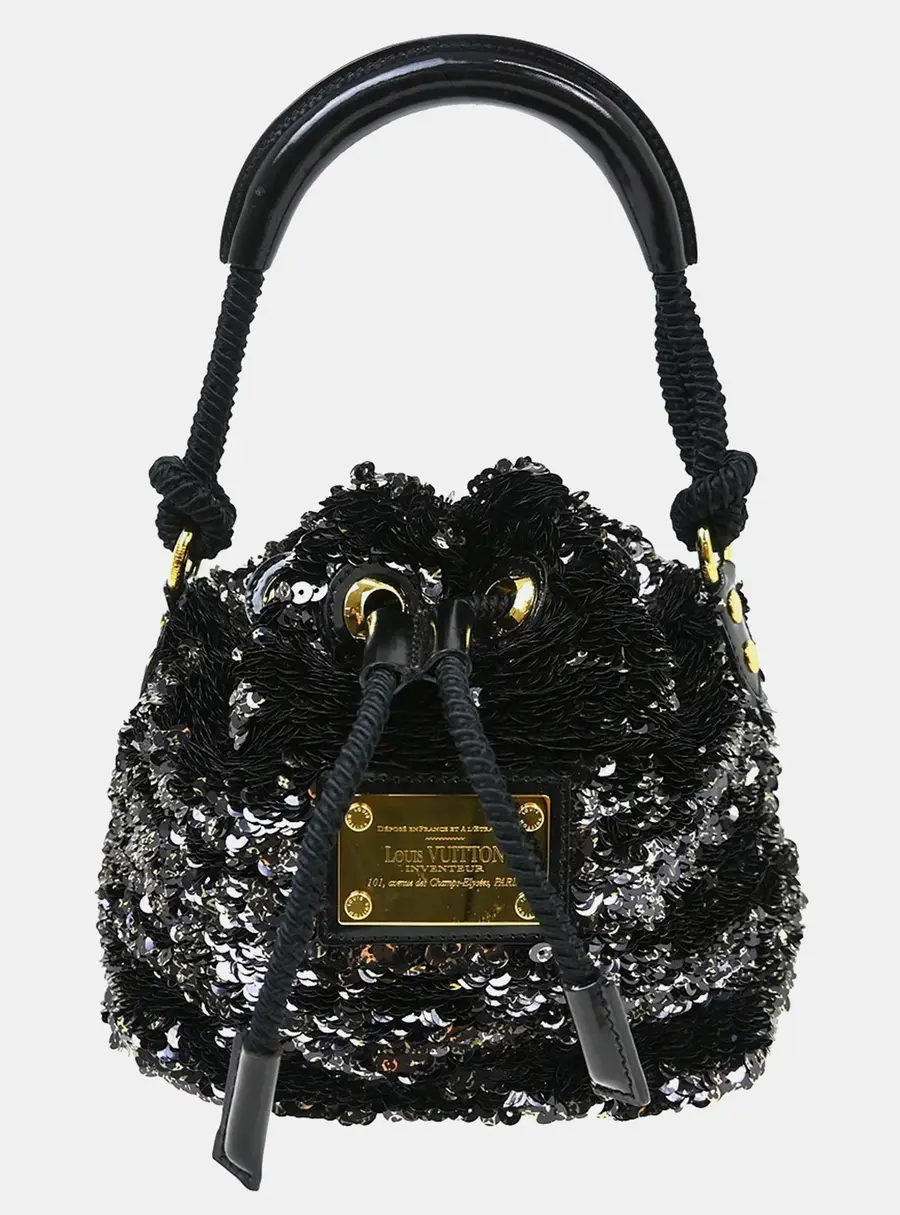 Louis Vuitton Noe Rococo Mini Black Sequins Patent Leather Drawstring Bag