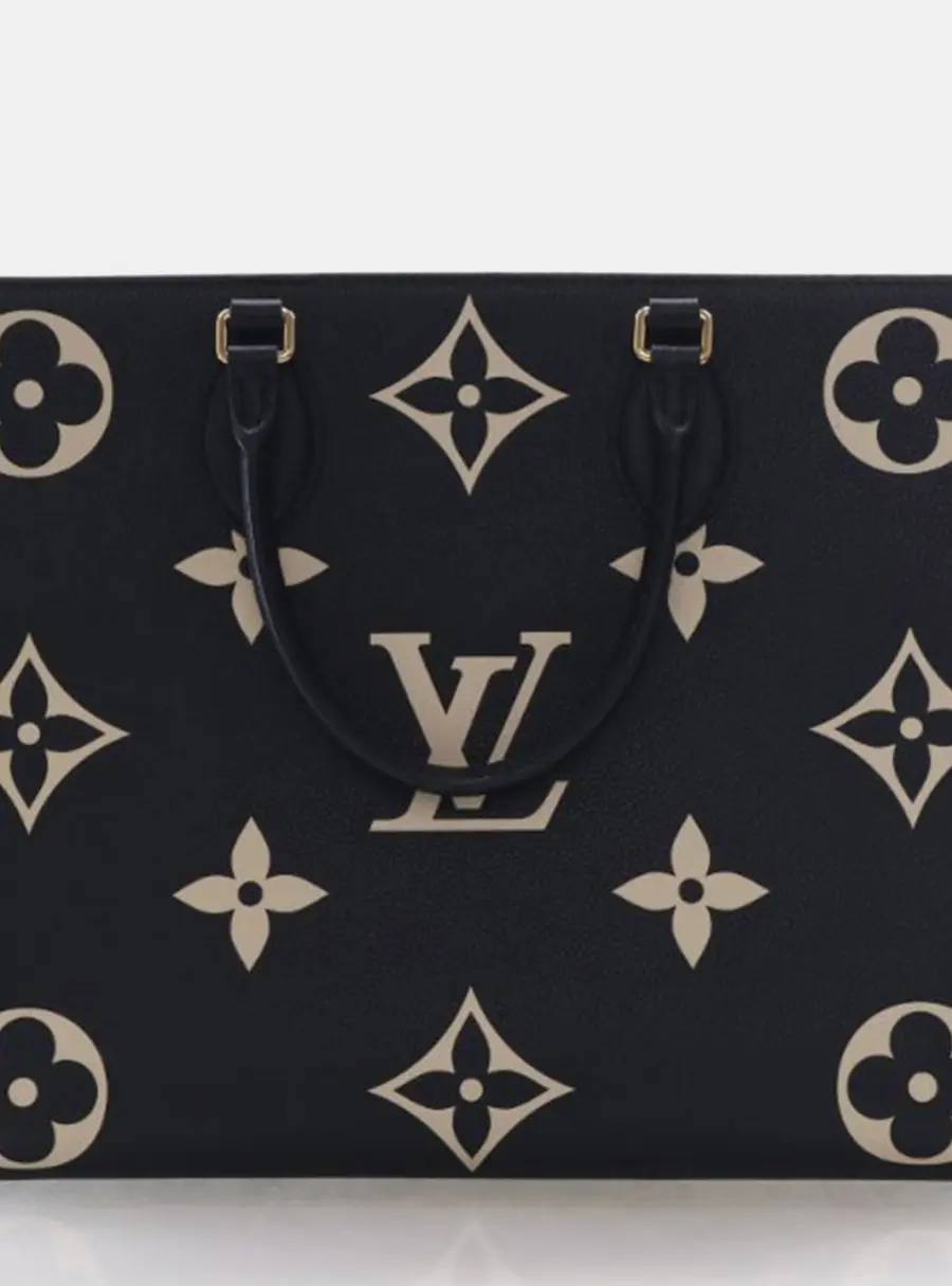 Louis Vuitton OnTheGo MM Black Beige Bicolor Monogram Empreinte Giant Leather Tote Bag