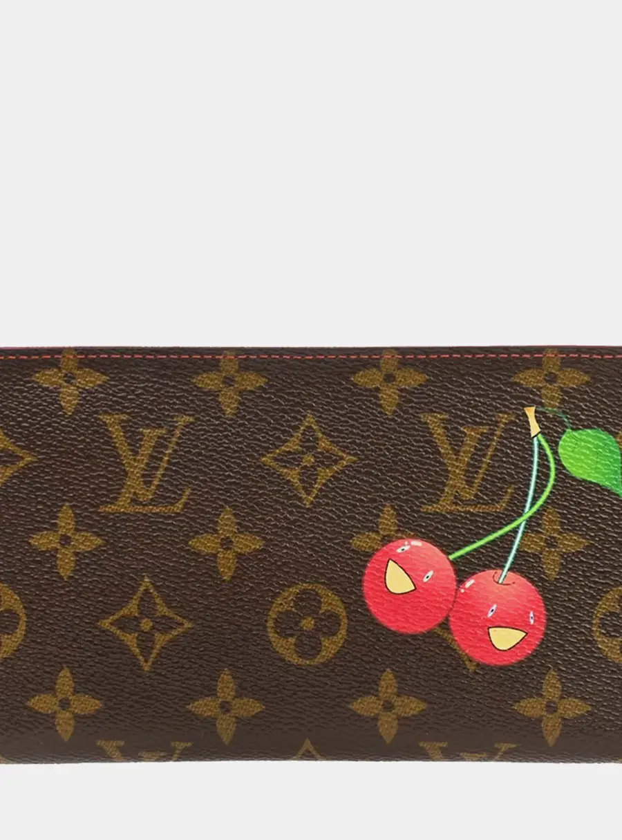 Louis Vuitton Monogram Cerises Porte Monnaie Zip Long Brown Coated Canvas Leather Wallet Bag