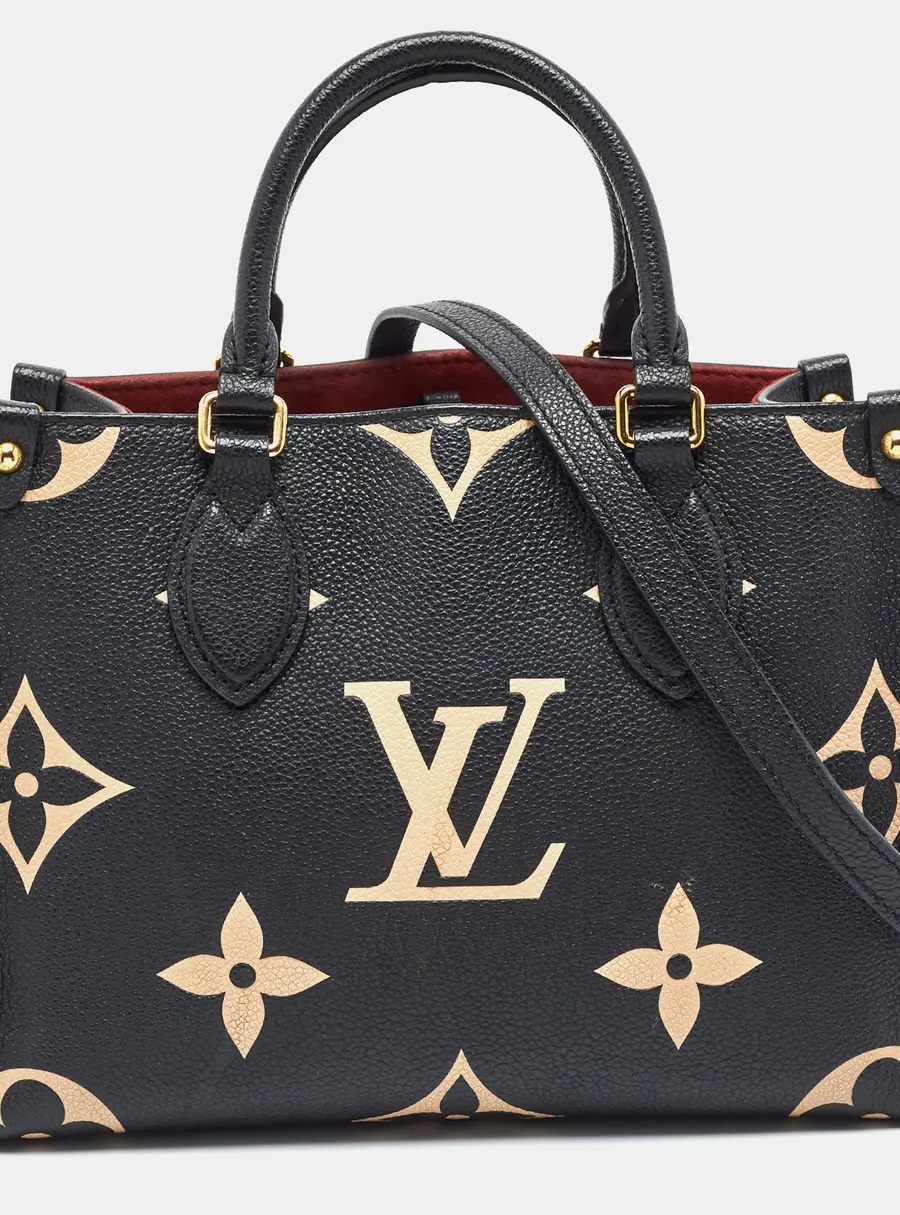 Louis Vuitton Onthego PM Black/Beige Monogram Giant Empreinte Leather Tote