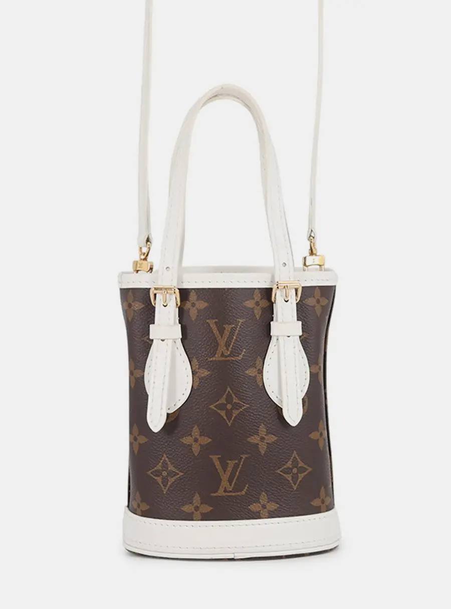 Louis Vuitton Nano Bucket Brown Blanc Monogram Canvas Top Handle Bag