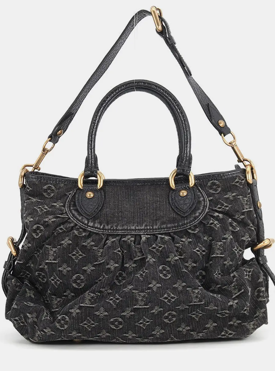 Louis Vuitton Neo Cabby MM Noir Monogram Denim Leather Top Handle Bag