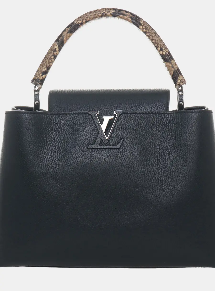 Louis Vuitton Capucines GM Black Taurillon Leather Python Leather Top Handle Bag