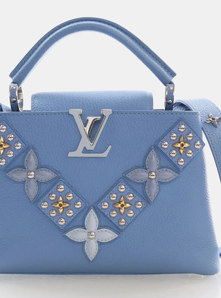 Louis Vuitton Capucines BB Blue Studded Taurillon Leather Top Handle Bag