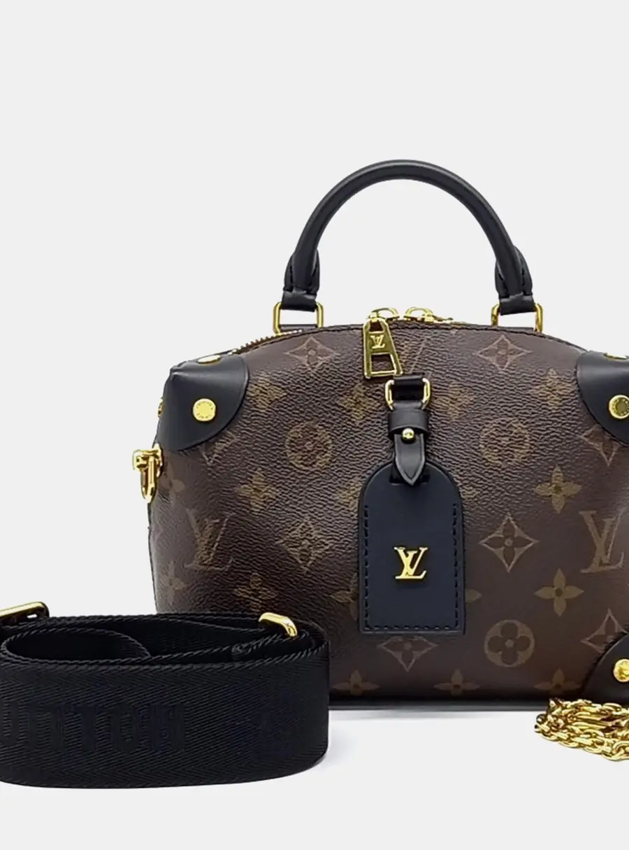 Louis Vuitton Monogram Petite Malle Souffle Black/Brown Coated Canvas Top Handle Bag