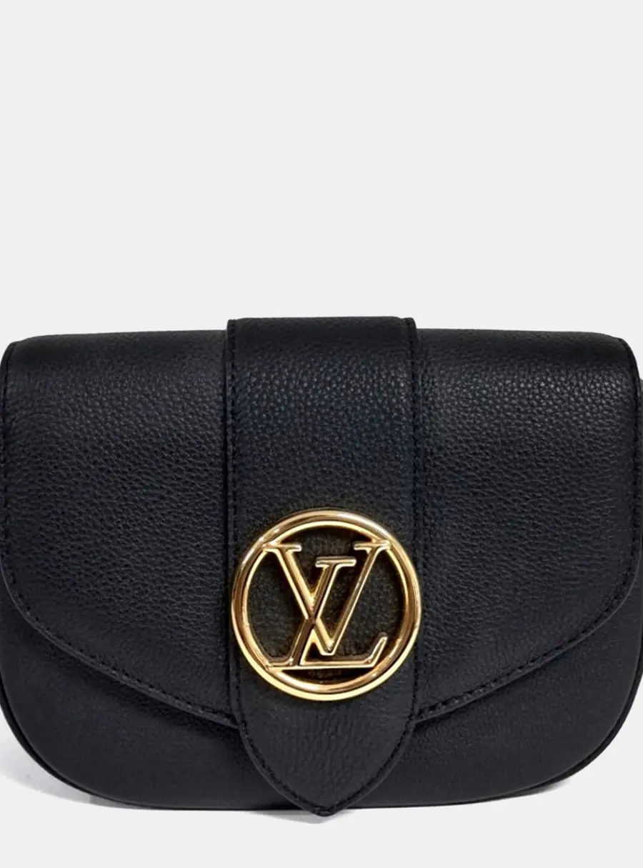 Louis Vuitton Pont Neuf Soft PM Black Grained Calfskin Leather Shoulder Bag