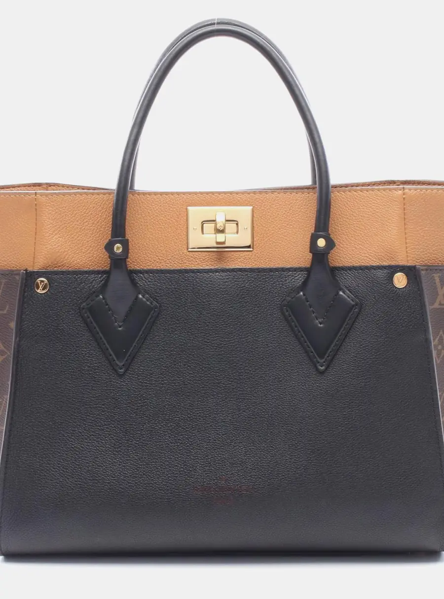 Louis Vuitton On My Side MM Black Monogram Canvas Calfskin Leather Top Handle Bag