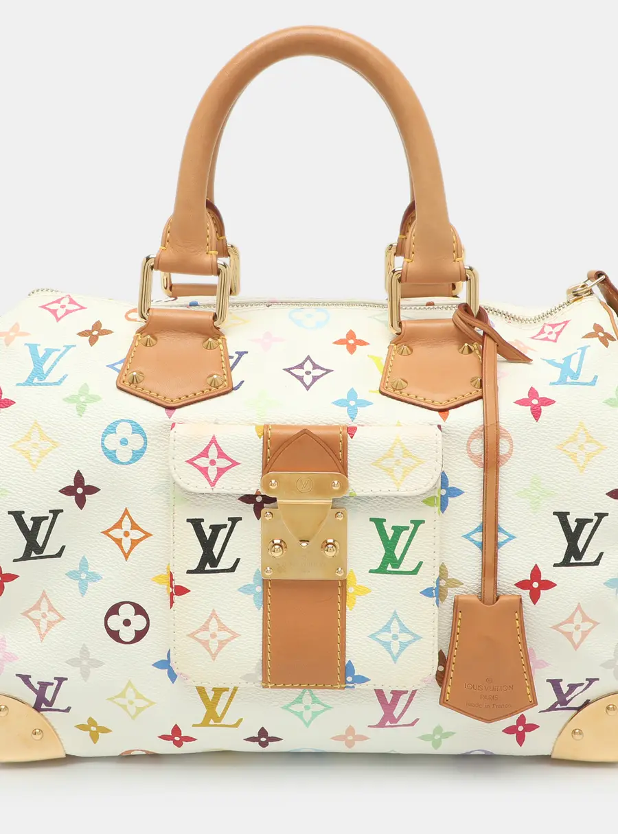 Louis Vuitton x Takashi Murakami Speedy 30 White Multicolore Monogram Canvas Bag