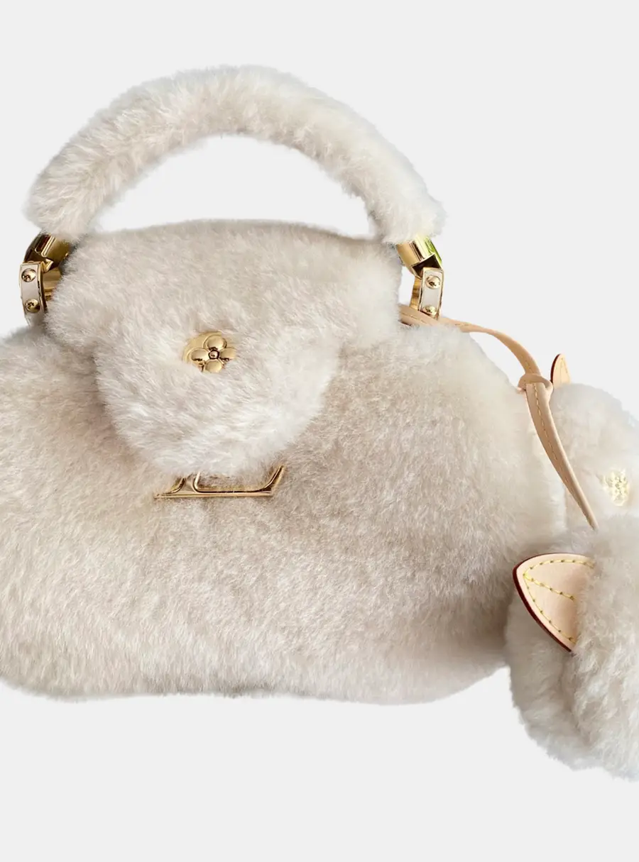 Louis Vuitton Capucines Mini Beige Shearling Fur Top Handle Bag
