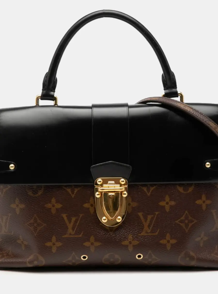 Louis Vuitton One Handle Flap MM Brown Monogram Canvas Black Leather Top Handle Bag
