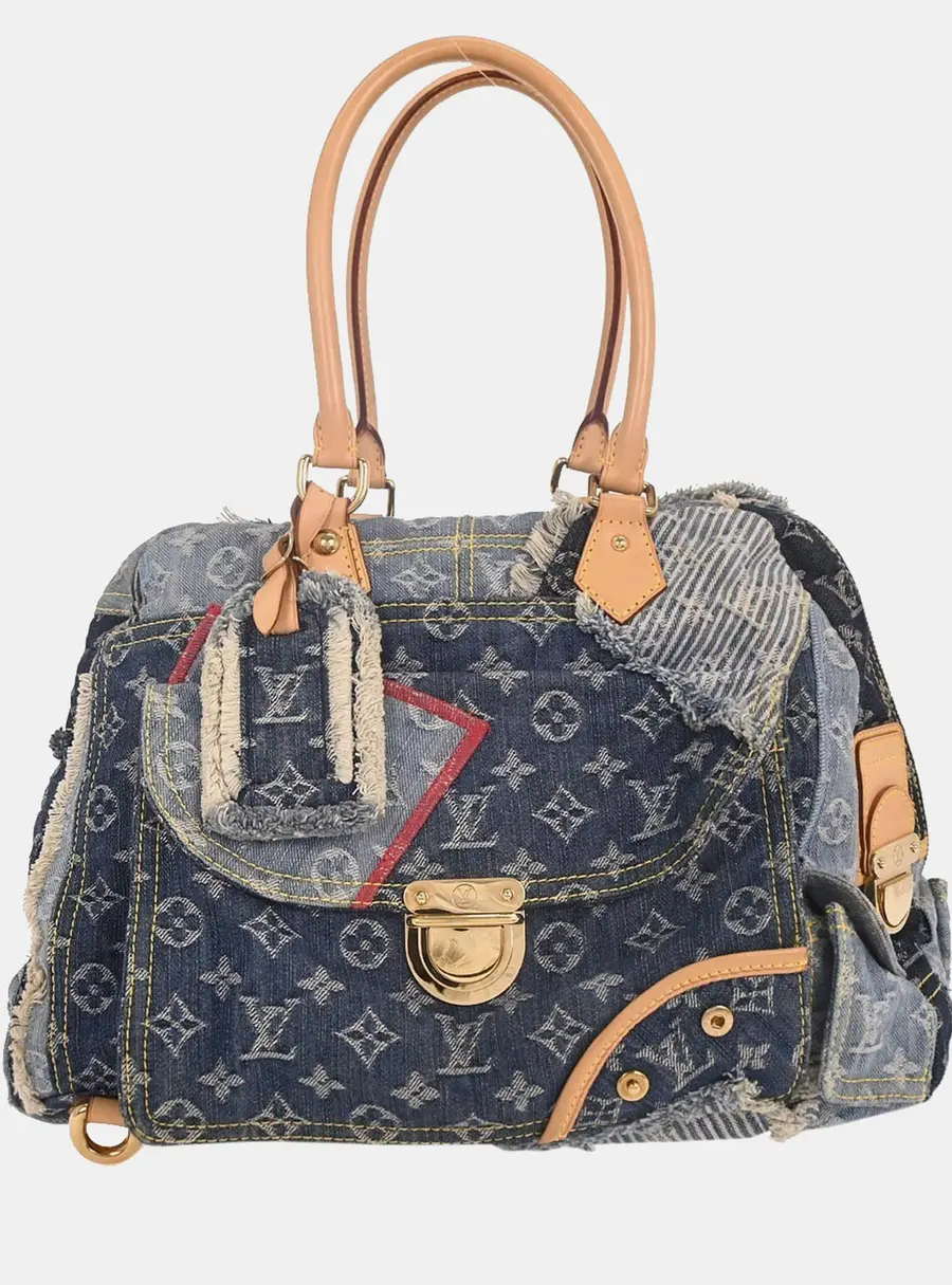 Louis Vuitton Bowly Blue Monogram Denim Patchwork Top Handle Bag