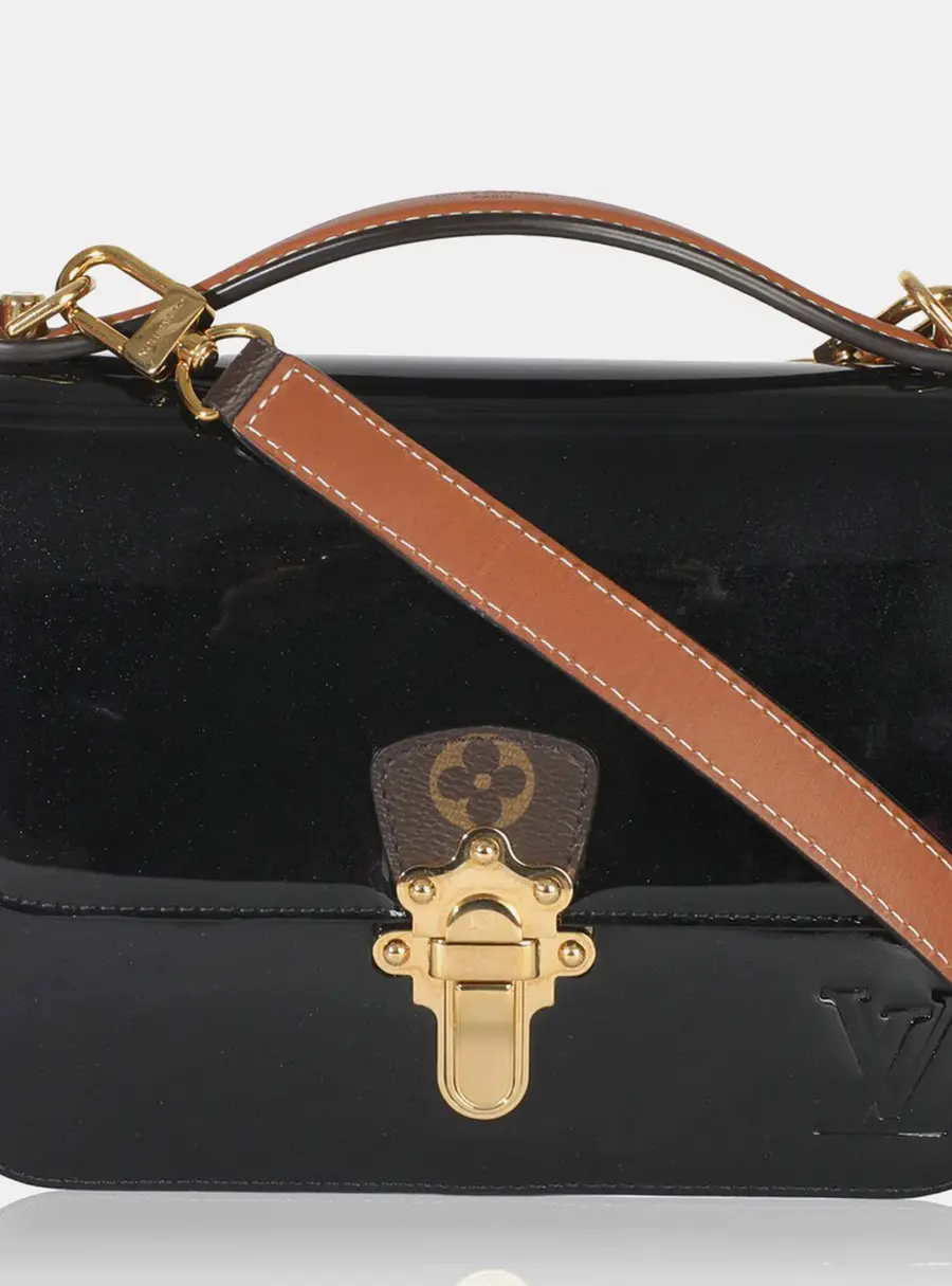 Louis Vuitton Cherrywood BB Black Brown Monogram Canvas Vernis Leather Top Handle Bag