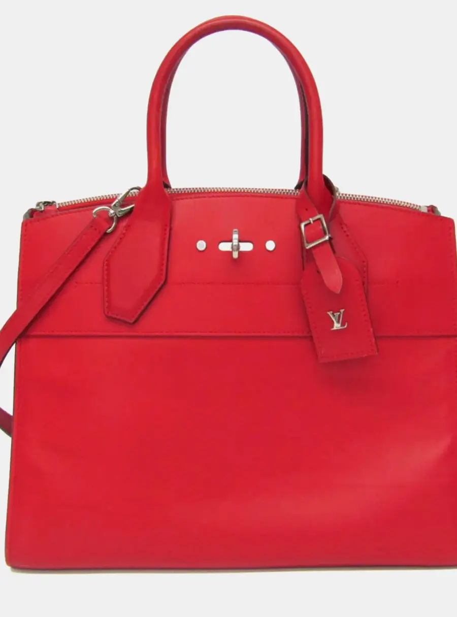 Louis Vuitton City Steamer PM Red Calfskin Leather Top Handle Bag