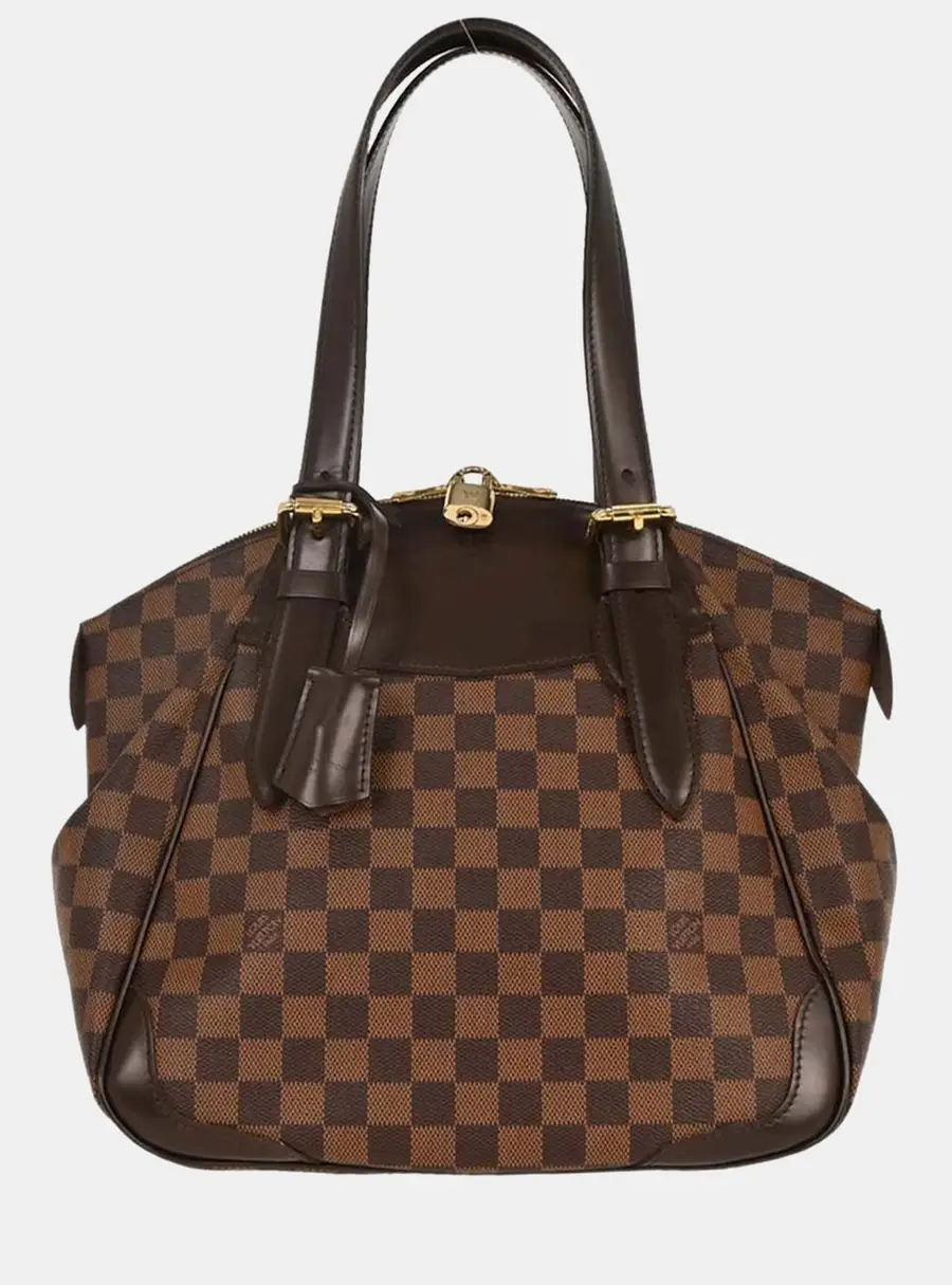 Louis Vuitton Verona MM Brown Damier Ebene Canvas Leather Top Handle Bag