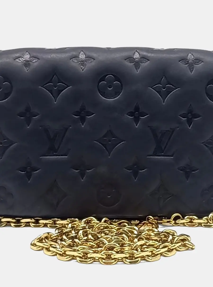 Louis Vuitton Pochette Cousin PM Black Monogram Embossed Lambskin Leather Shoulder Bag