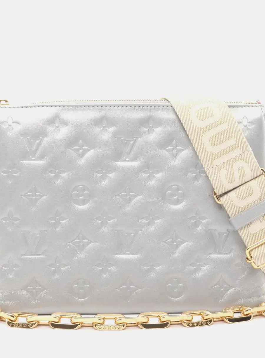 Louis Vuitton Coussin PM Shoulder Bag/Handbag In Monogram Embossed Leather Silver