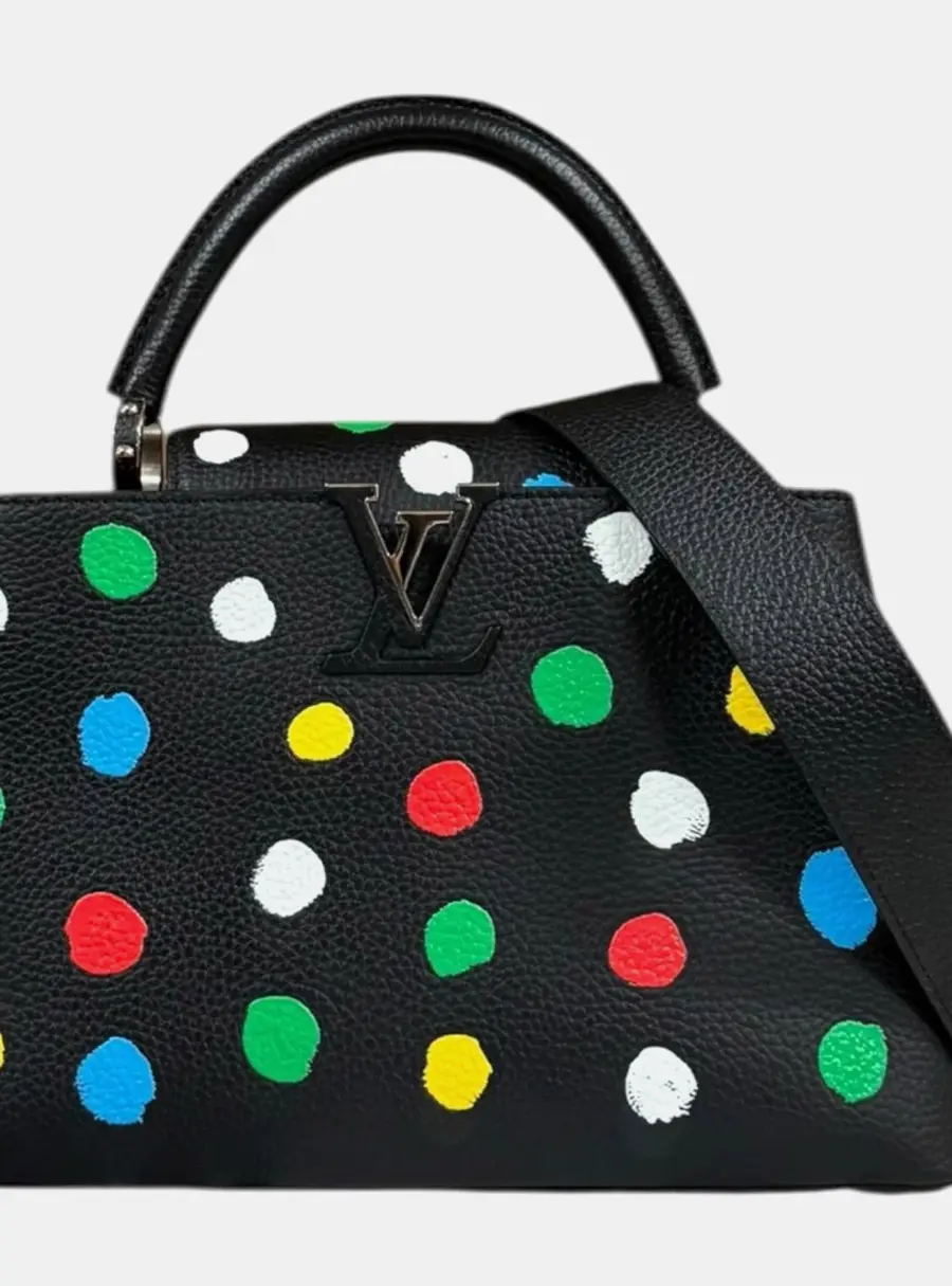 Louis Vuitton x Yayoi Kusama Capucines MM Black Dotted Taurillon Leather Shoulder Bag
