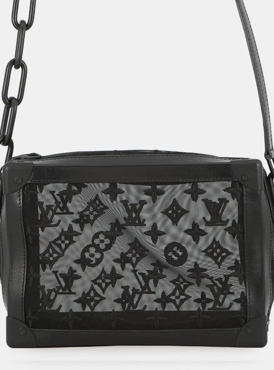 Louis Vuitton Soft Trunk MM Noir Monogram Mesh Leather Shoulder Bag