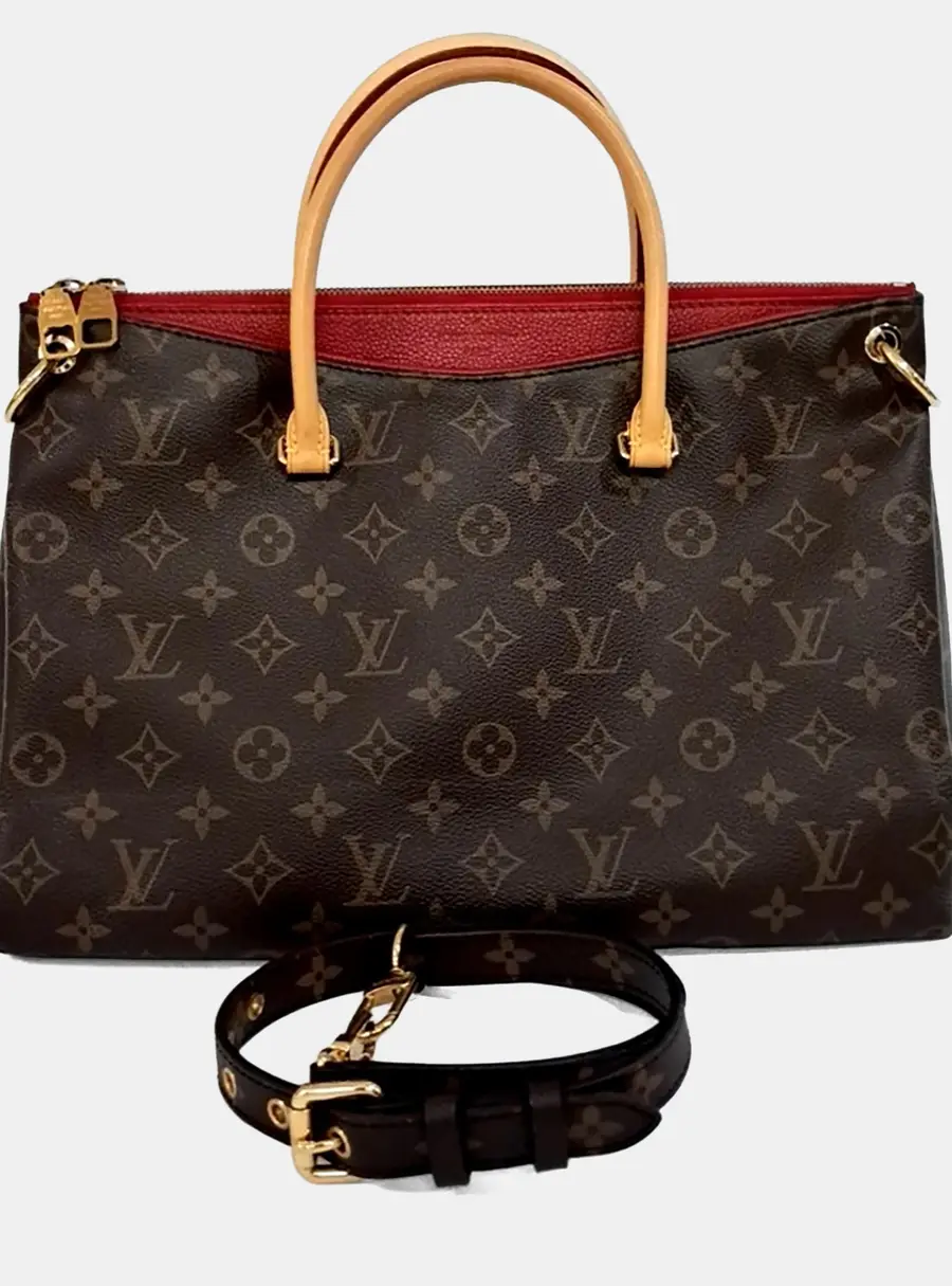 Louis Vuitton Pallas PM Red Monogram Canvas Leather Top Handle Bag