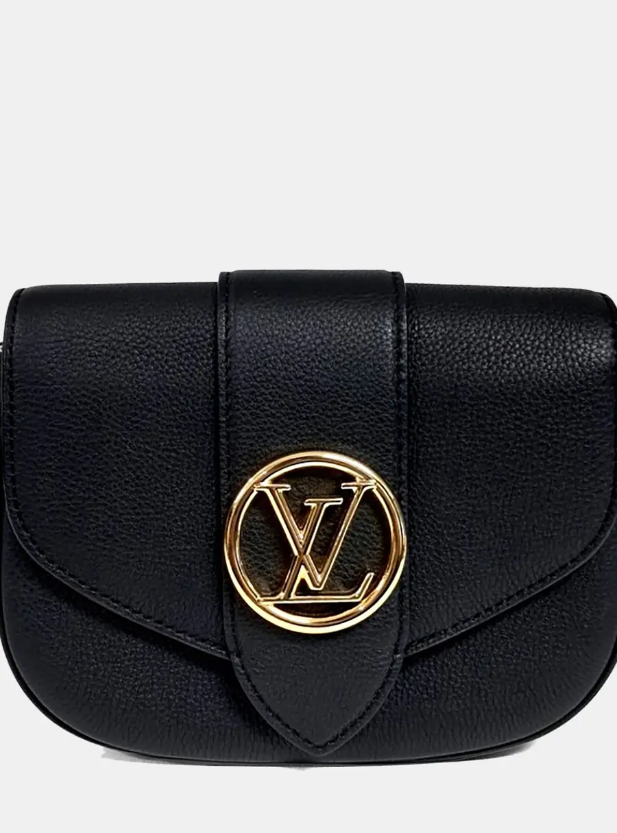 Louis Vuitton Pont Neuf Soft PM Black Grained Calfskin Leather Shoulder Bag