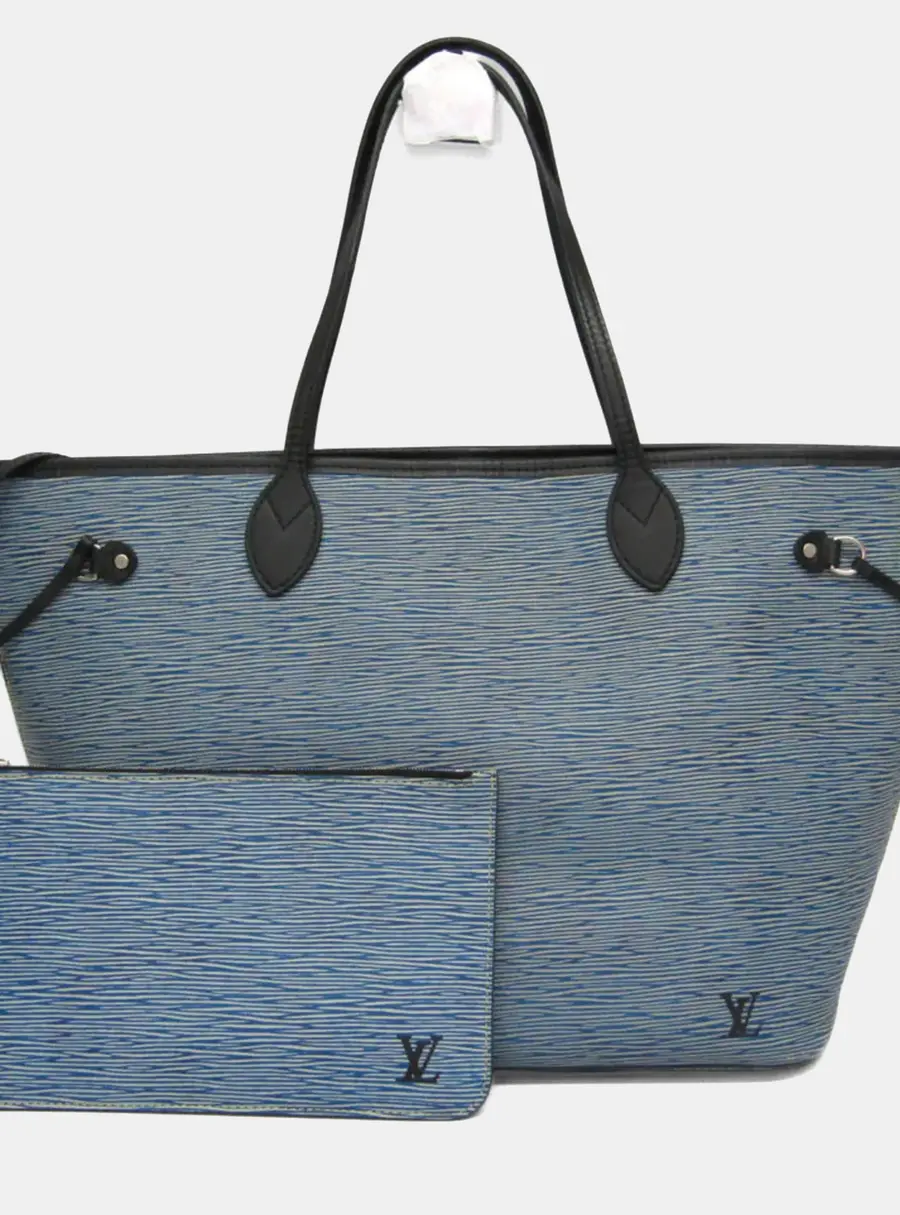 Louis Vuitton Epi Denim Neverfull MM Tote Bag Black,Blue