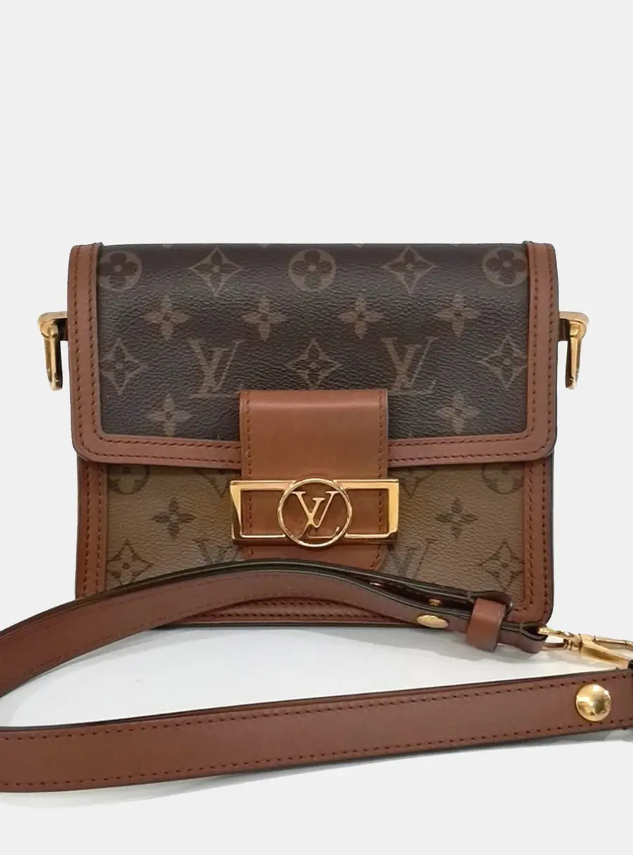 Louis Vuitton Mini Dauphine MM Brown Monogram Canvas Leather Shoulder Bag