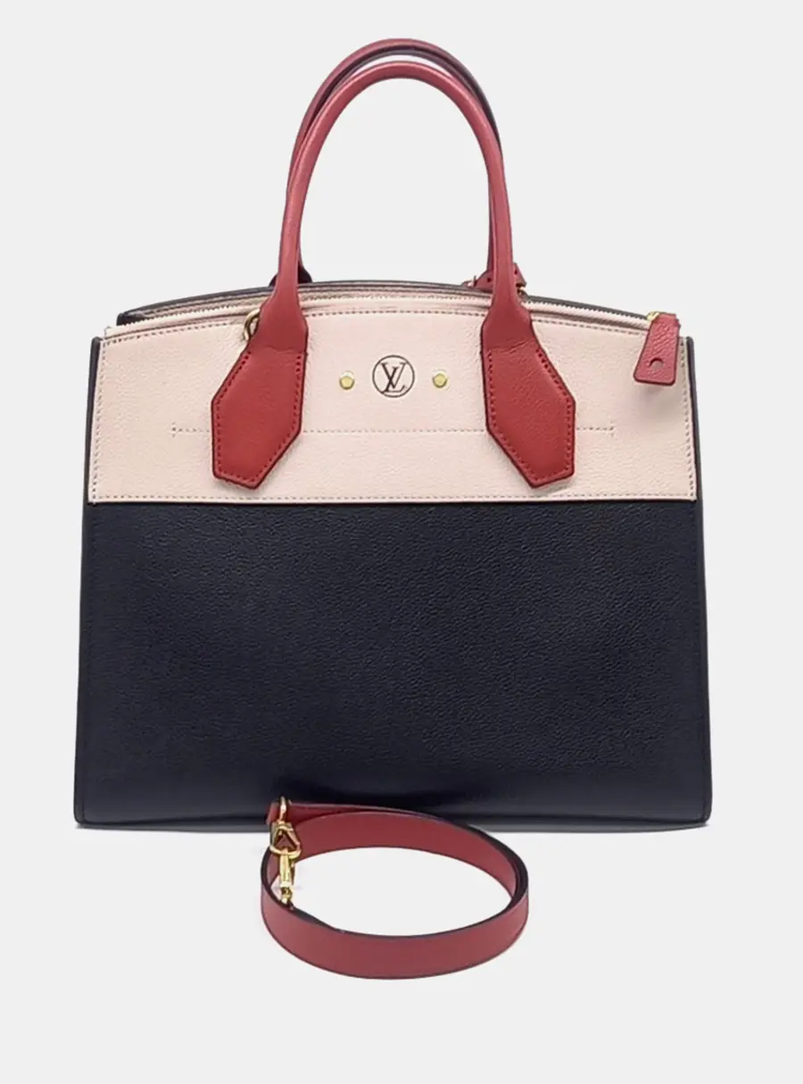 Louis Vuitton City Steamer MM Black Pink Red Leather Top Handle Bag