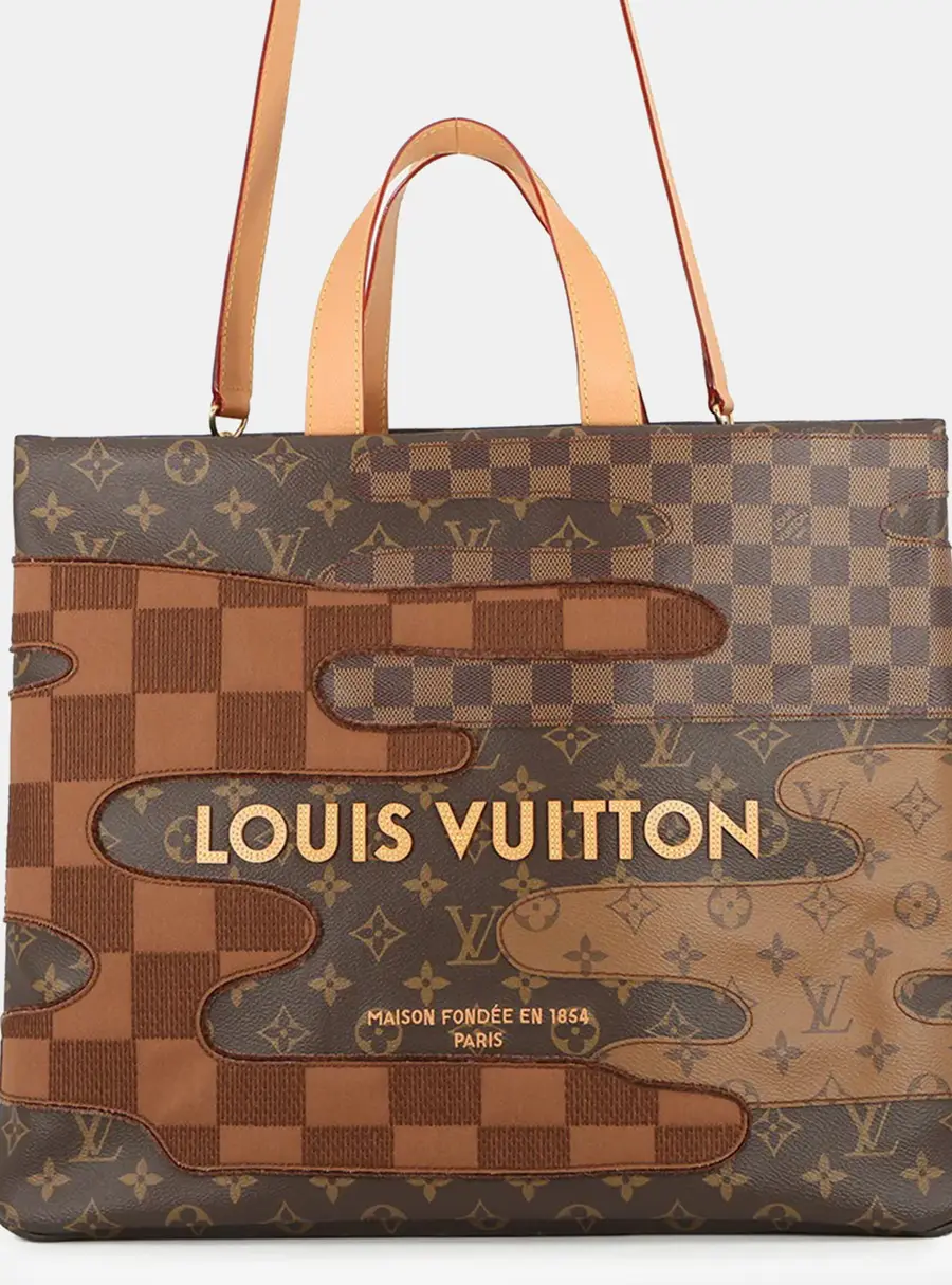 Louis Vuitton Nigo Collaboration Shopper Tote MM Brown Monogram Canvas Leather Top Handle Bag