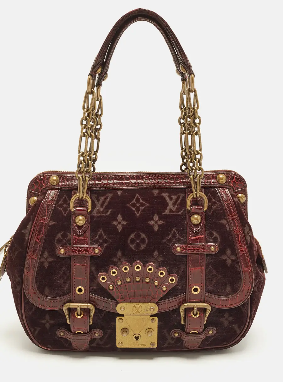 Louis Vuitton Gracie MM Burgundy Monogram Velours and Alligator Bag