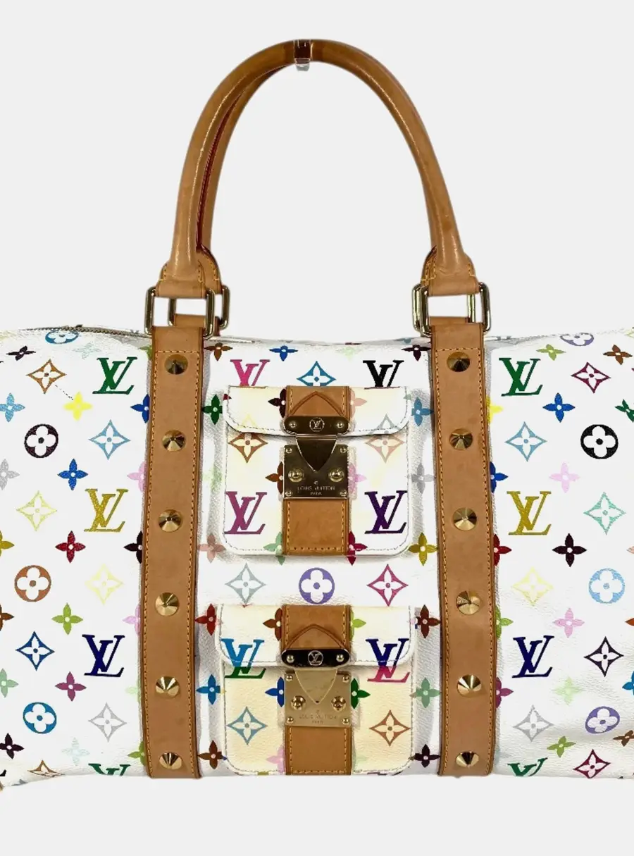Louis Vuitton Monogram Multicolour Takashi Murakami Keepall 45 Boston Canvas Blanc White