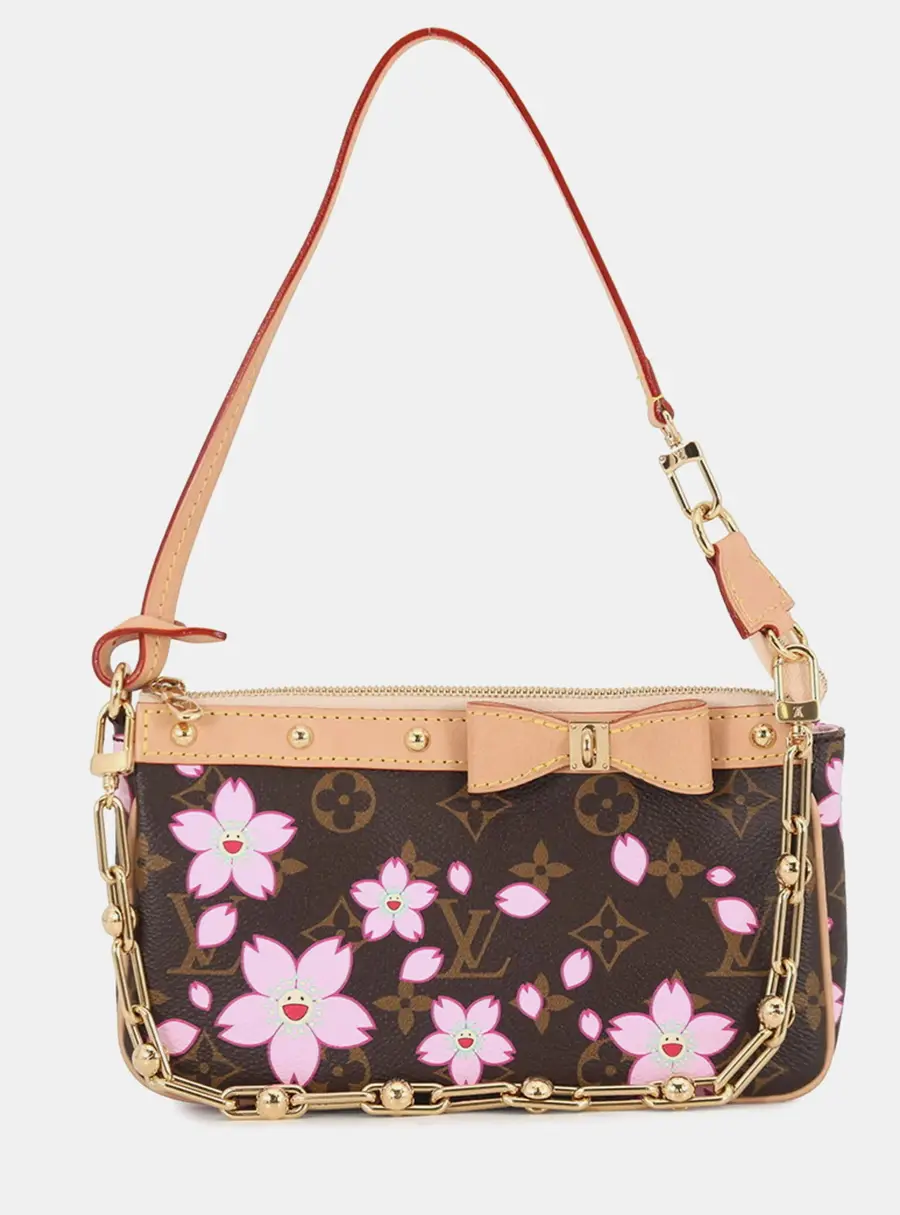 Louis Vuitton Cherry Blossom Pochette Accessoires Brown Monogram Canvas Handbag Bag