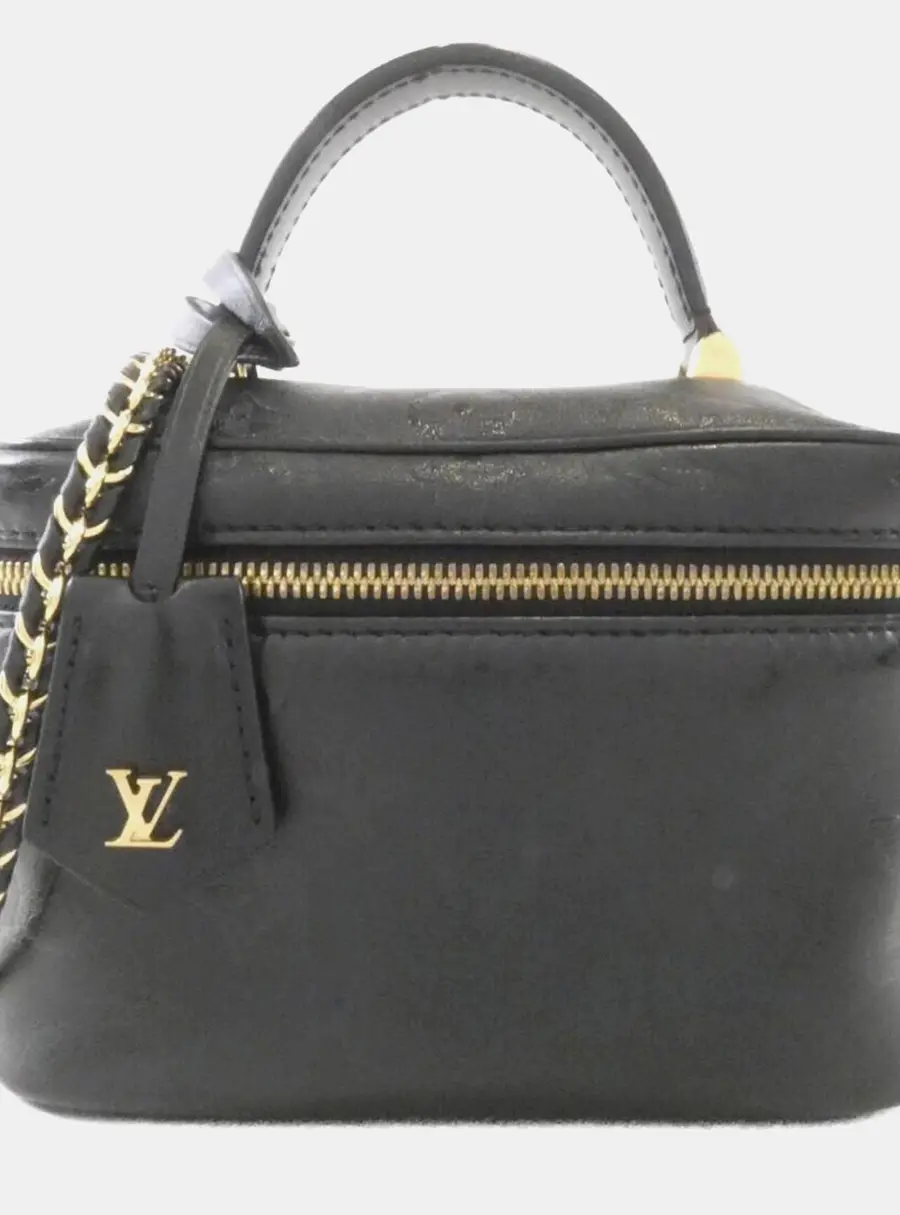 Louis Vuitton Vanity PM Black Monogram Ink Embossed Lambskin Leather Top Handle Bag