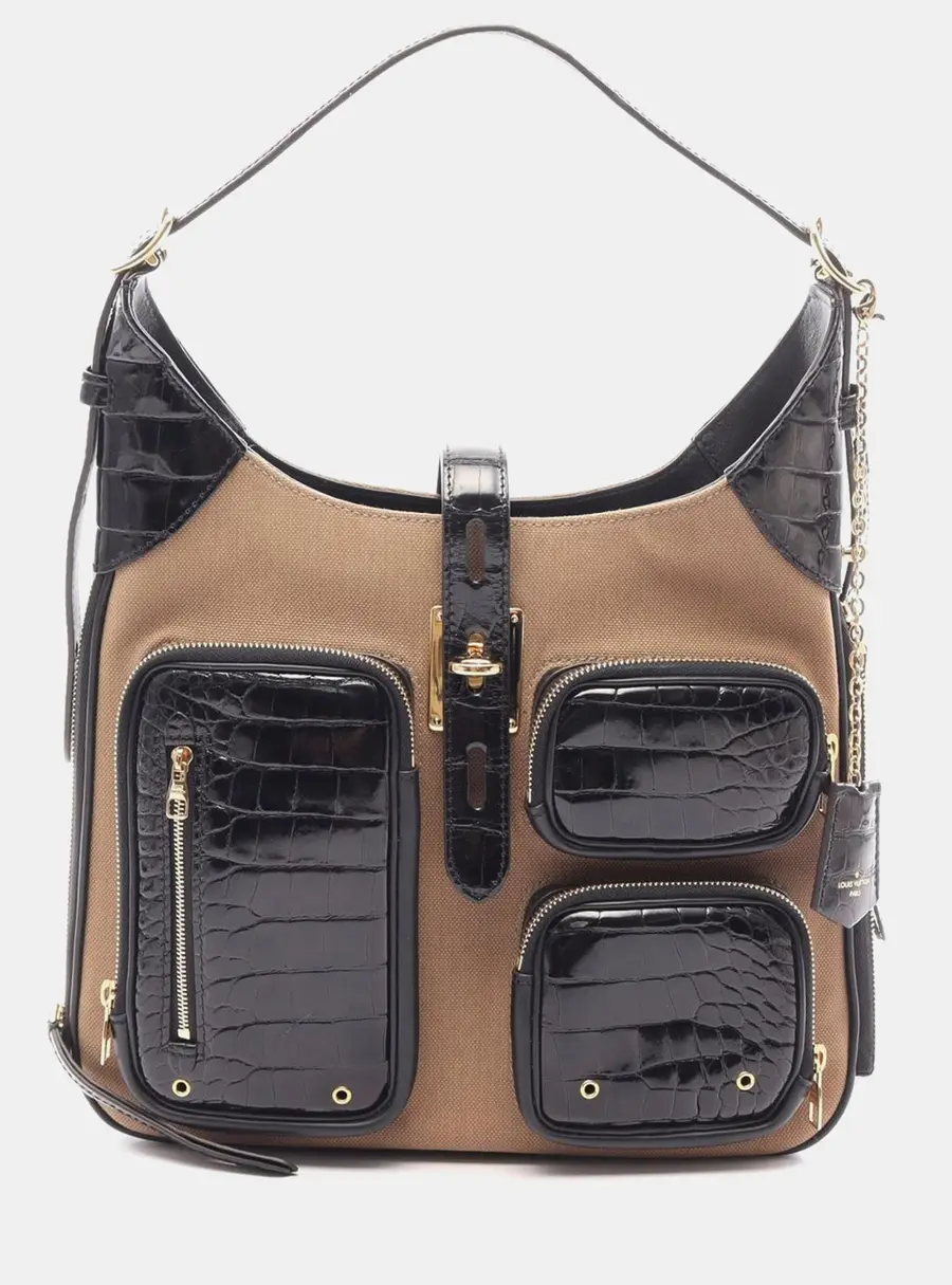 Louis Vuitton Hobo Cargo Fall 2021 Beige Canvas Crocodile Embossed Leather Shoulder Bag