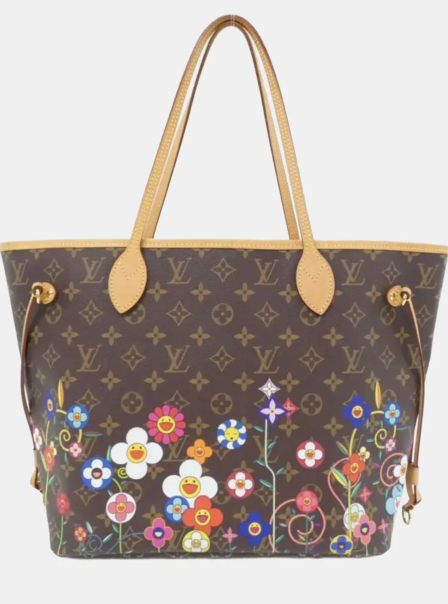 Louis Vuitton x Takashi Murakami Monogram Flowers Neverfull MM Brown Monogram Canvas Shoulder Tote Bag