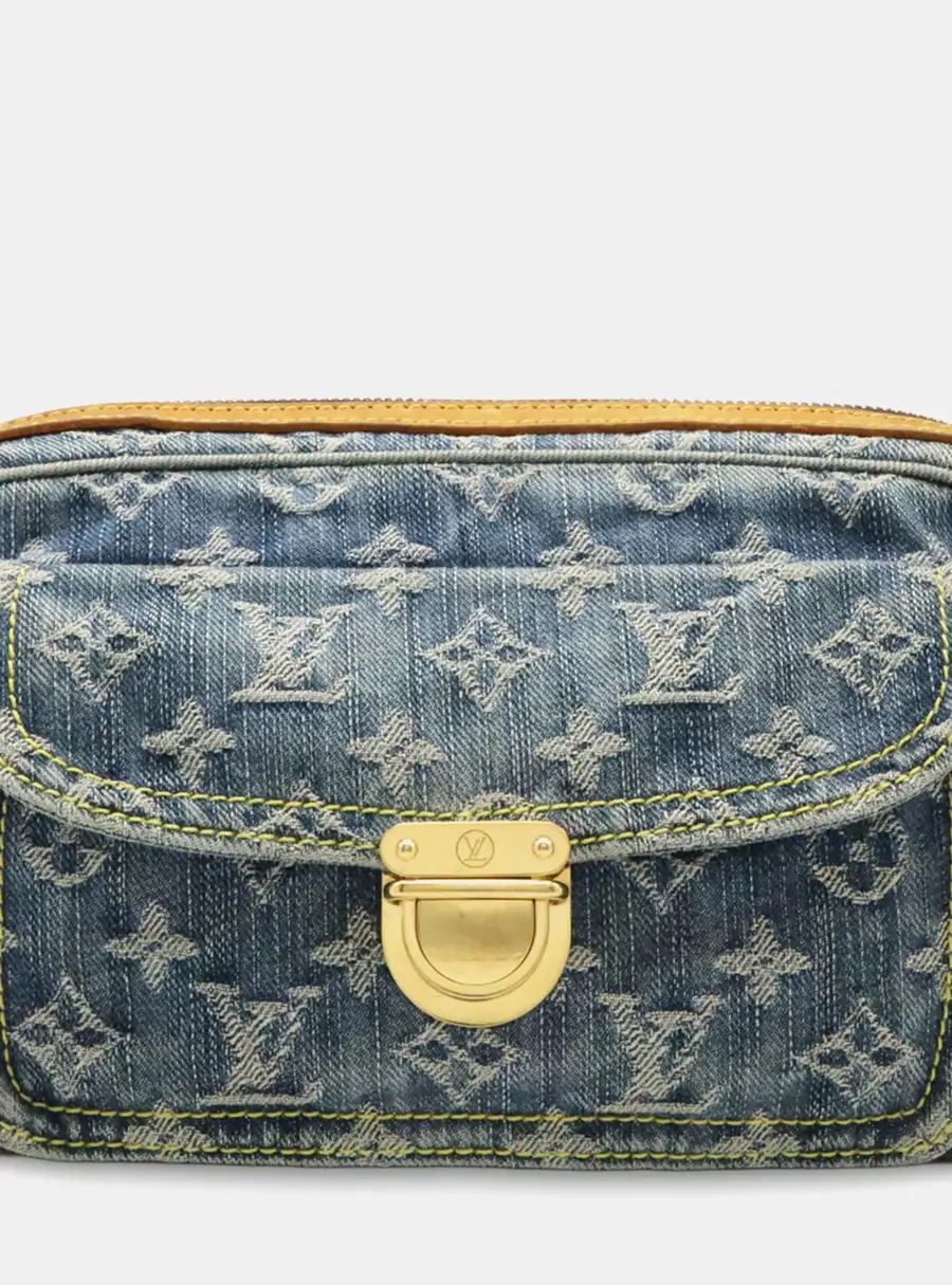 Louis Vuitton Monogram Denim Bum Bag Blue Vachetta Leather Waist Bag